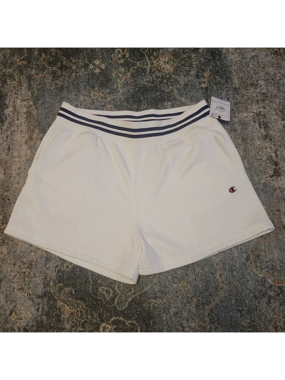 NWT Champion Women's White Athletic Shorts with Navy Accents Size XL